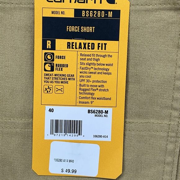 Carhartt Force Shorts Men's Size 40 Beige Lightweight Relaxed‎ Fit Inseam 9" - Picture 5 of 8